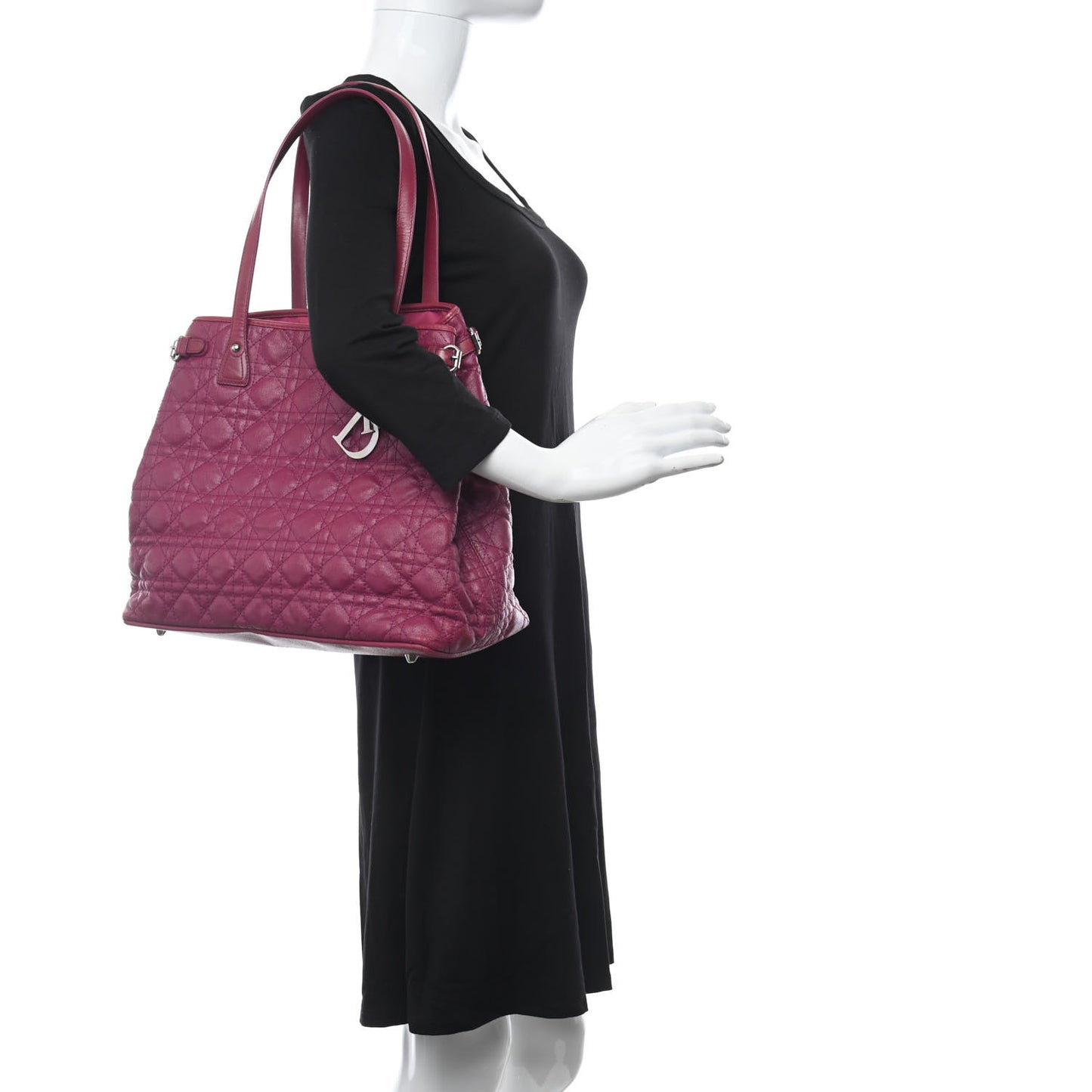 Coated Canvas Cannage Medium Panarea Tote Raspberry