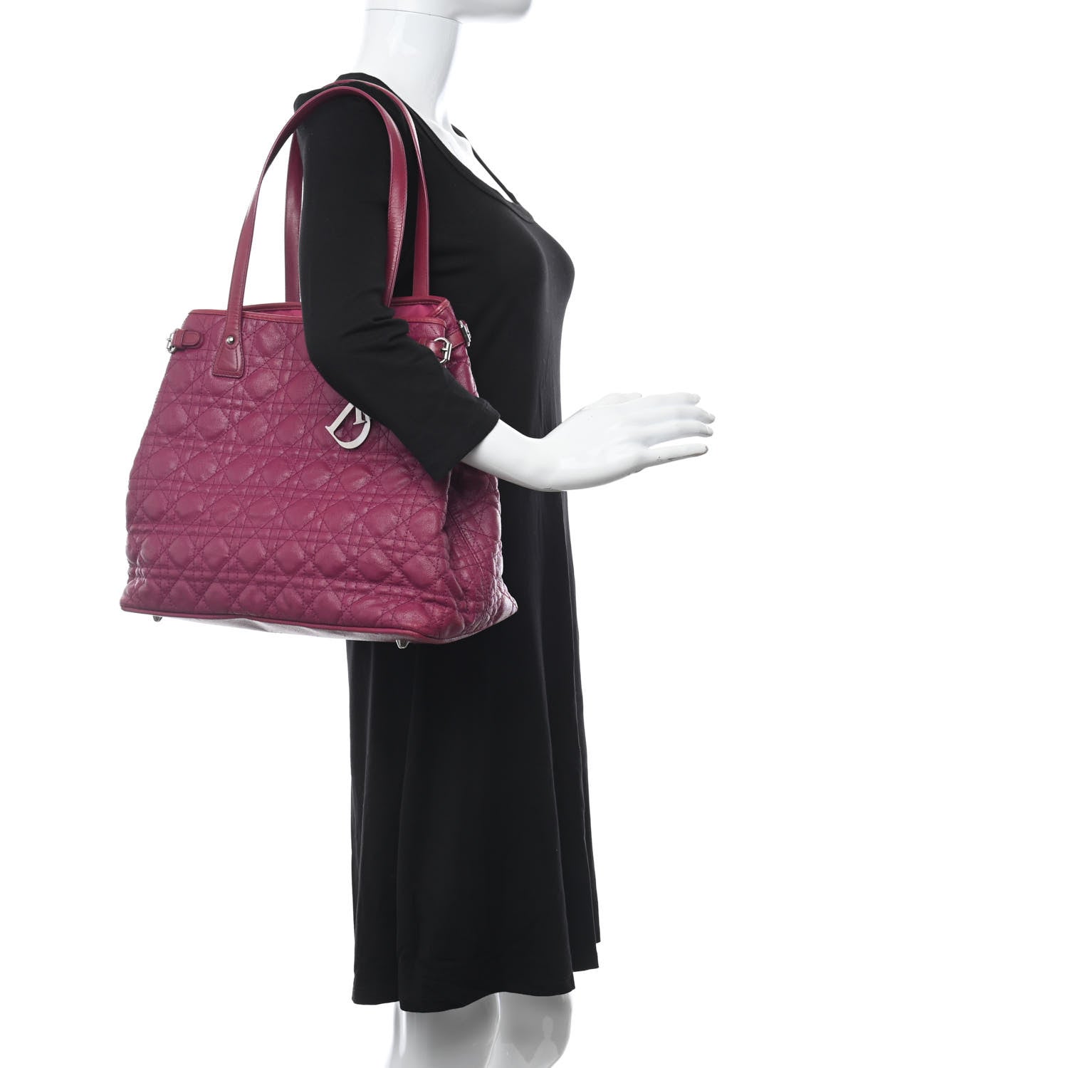Christian Dior Coated Canvas Cannage Medium Panarea Tote Raspberry 2 of 8