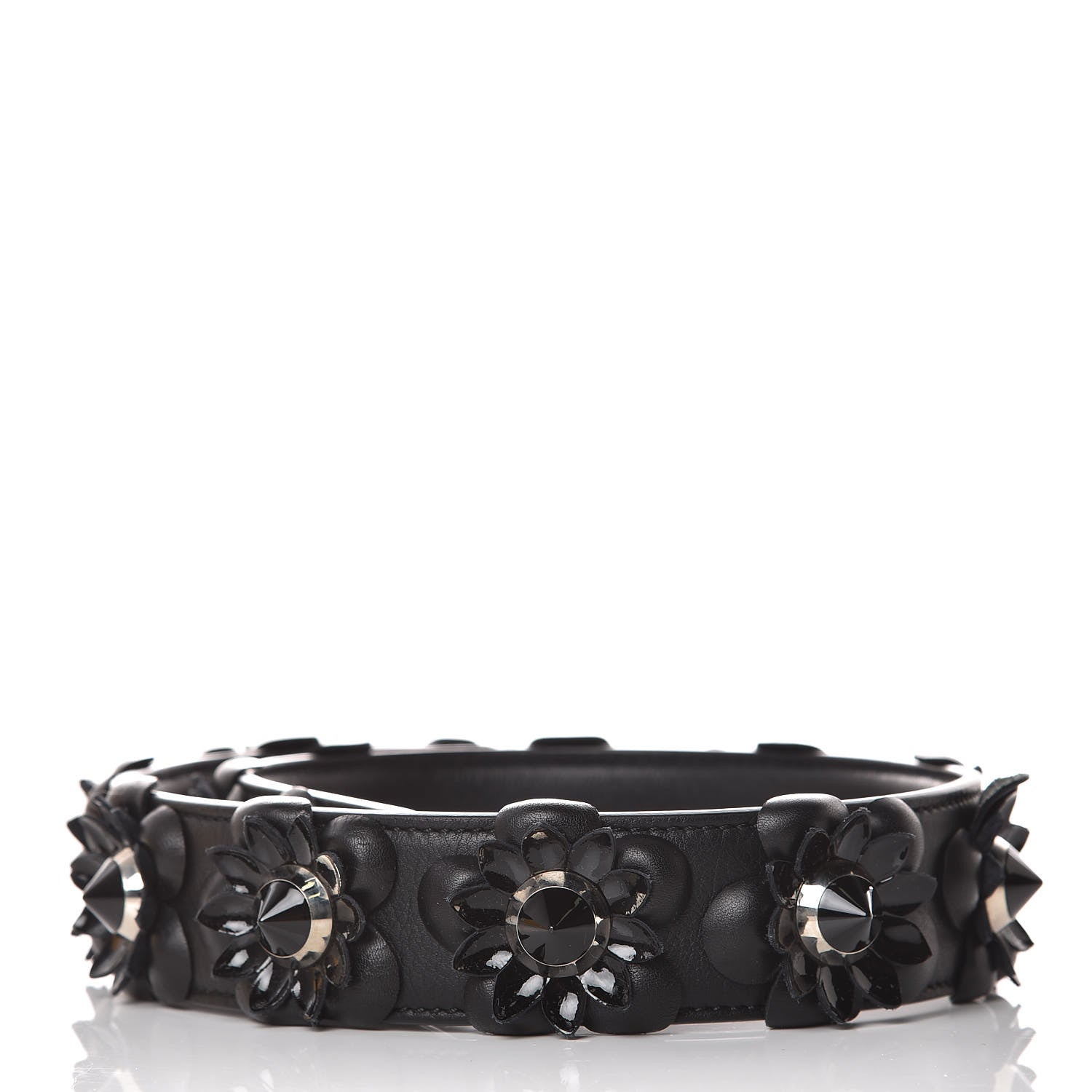 Fendi Vitello Dolce Nappa Patent Flowerland Studded Strap You Black 2 of 5