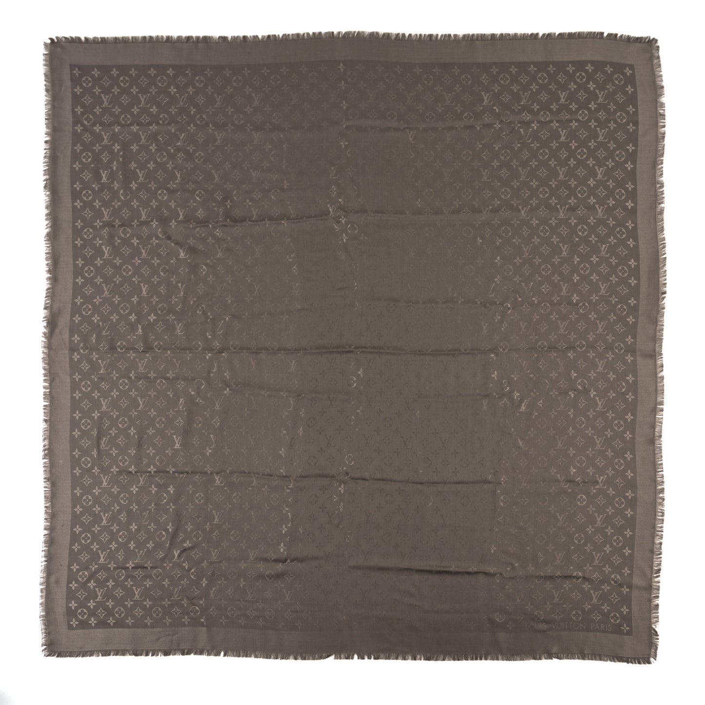Silk Wool Monogram Shine Classic Shawl Taupe