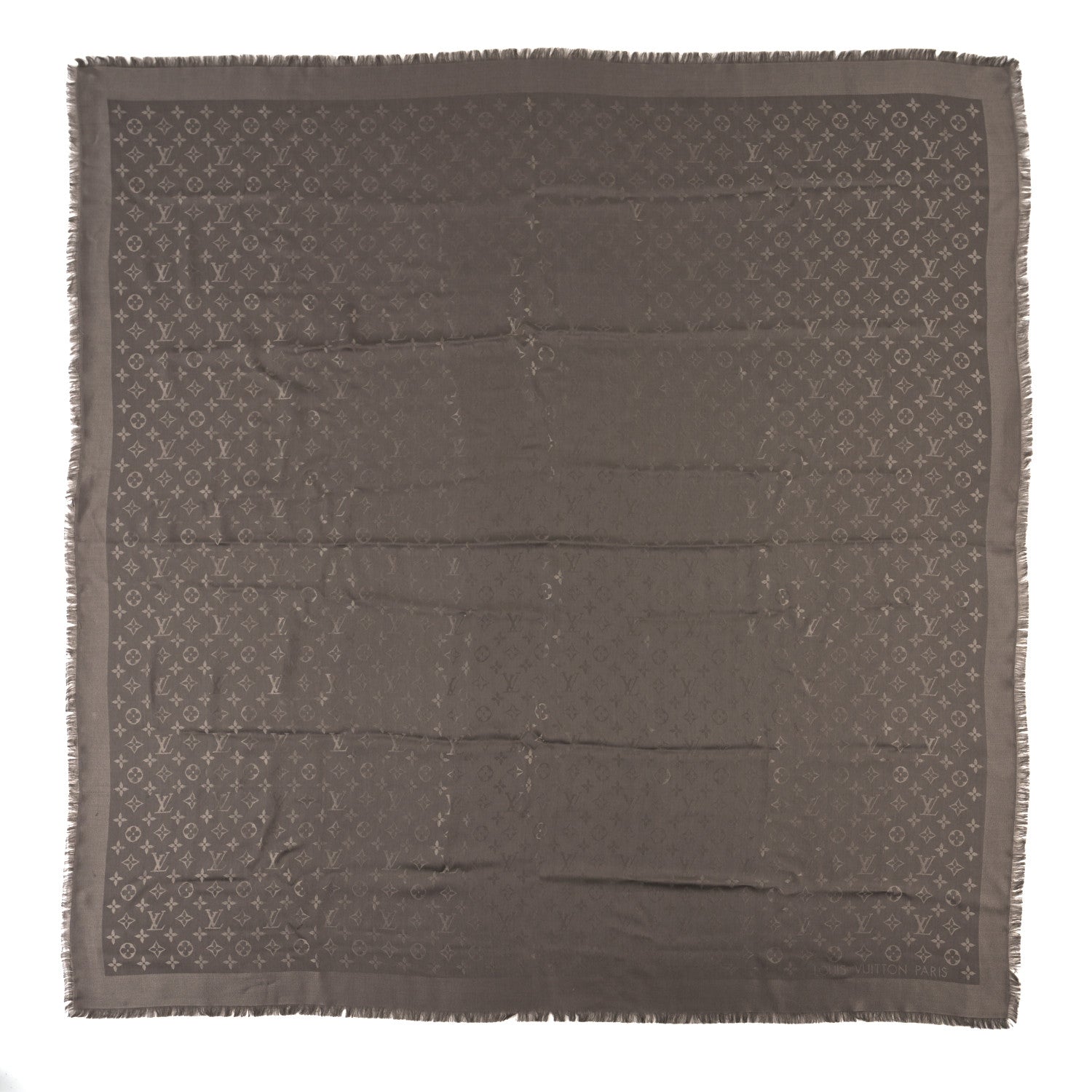 Louis Vuitton Silk Wool Monogram Shine Classic Shawl Taupe 1 of 6