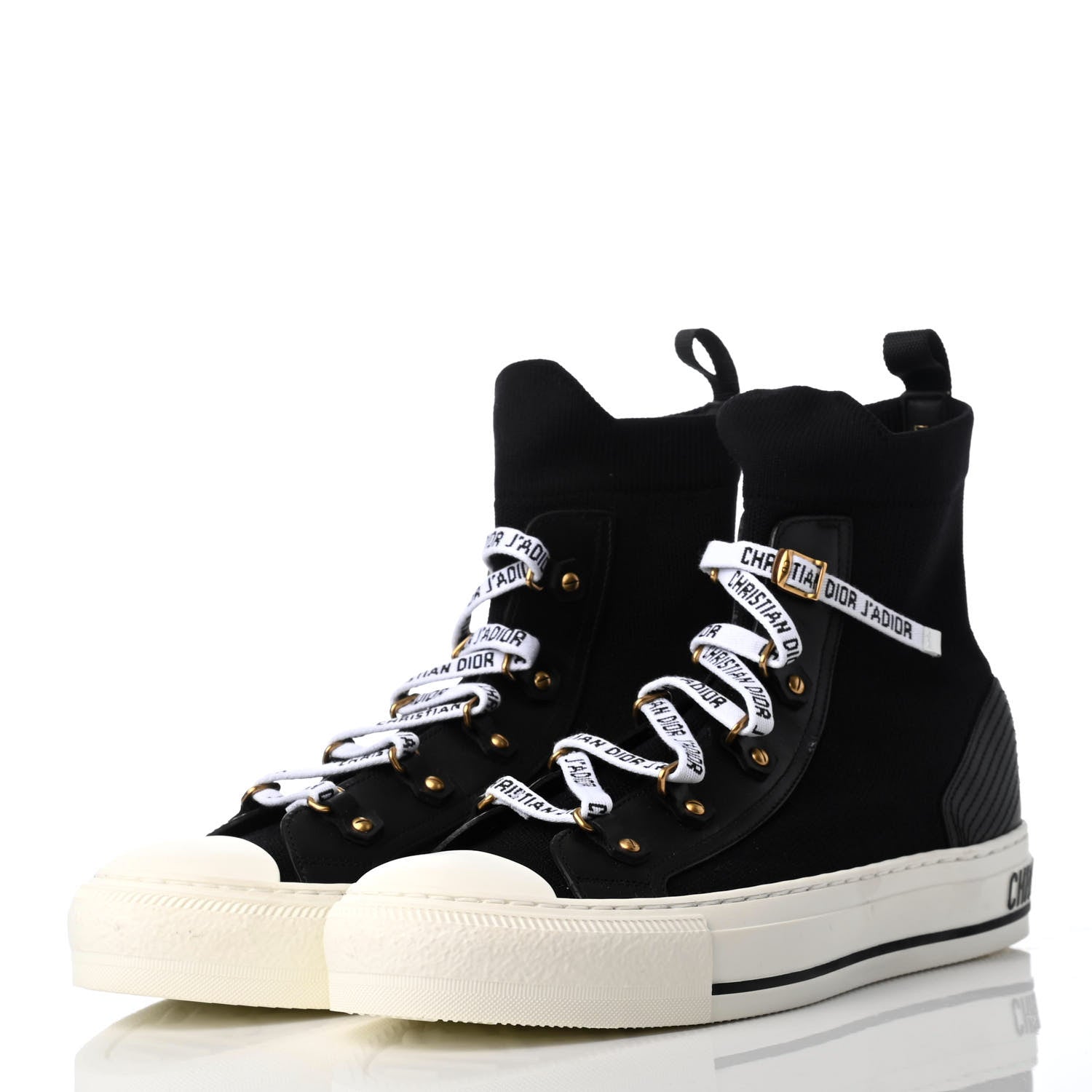 Christian Dior Technical Knit Calfskin Womens Walk'N'Dior High Top Sneakers 38 Black 3 of 9