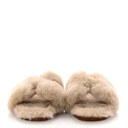 Hermes Woolskin Oran Sandals 37.5 Beige Argile 3 of 8