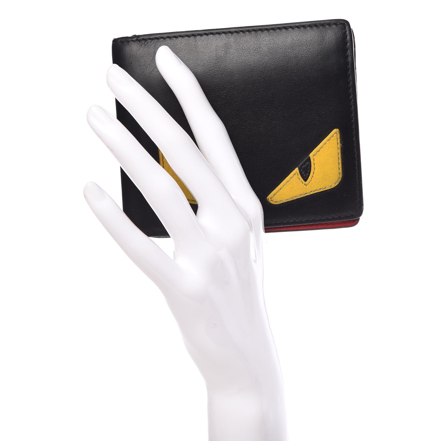 Fendi Vitello Century Monster Eyes Inlay Bi-Fold Wallet Black Giallo Rosso 2 of 14