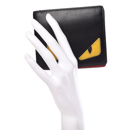 Fendi Vitello Century Monster Eyes Inlay Bi-Fold Wallet Black Giallo Rosso 2 of 14