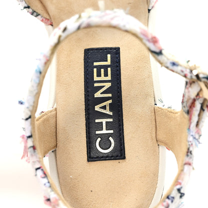 Chanel Tweed Cork CC Wedge Sandals 39 Ecru Pink Blue Green 8 of 8