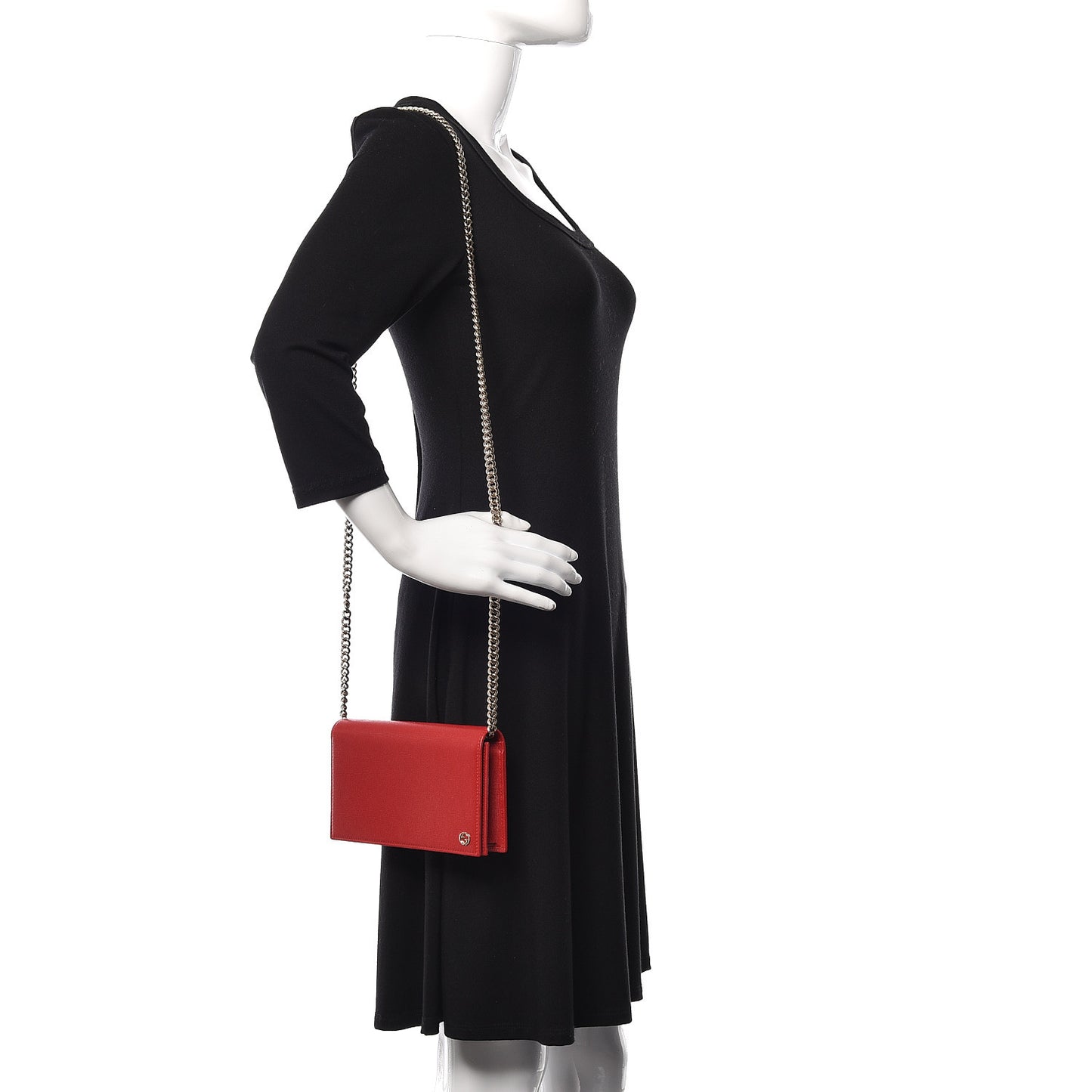Textured Calfskin Medium Betty Chain Wallet Tabasco Red