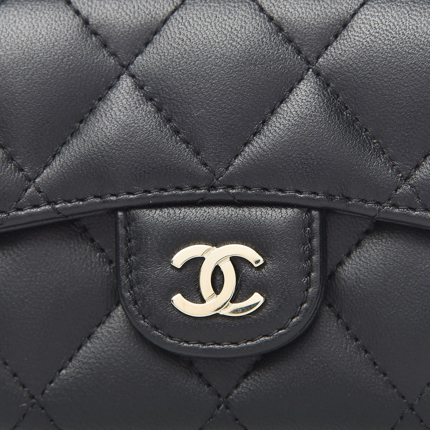Lambskin Quilted Flap Card Holder Wallet Black