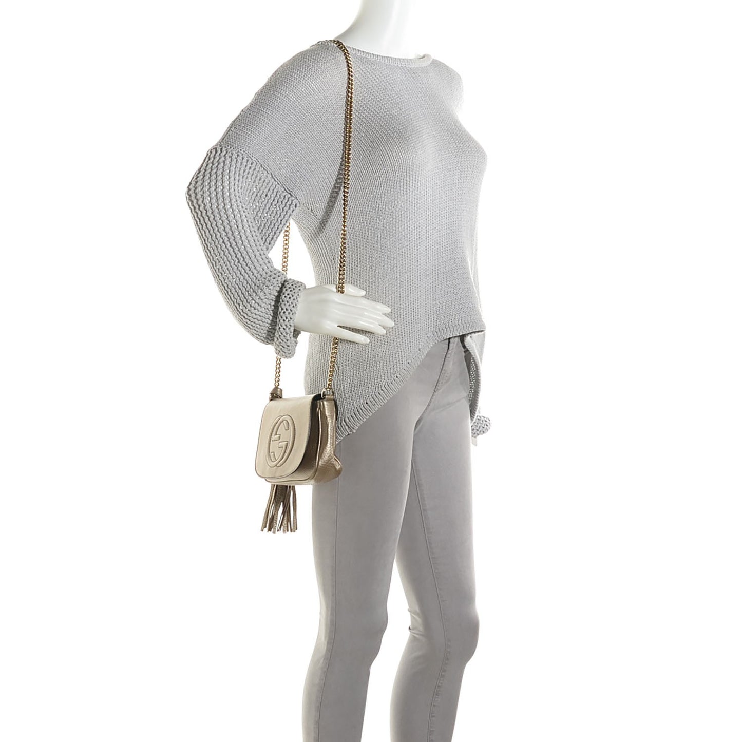 Metallic Pebbled Calfskin Small Soho Flap Crossbody Golden Beige