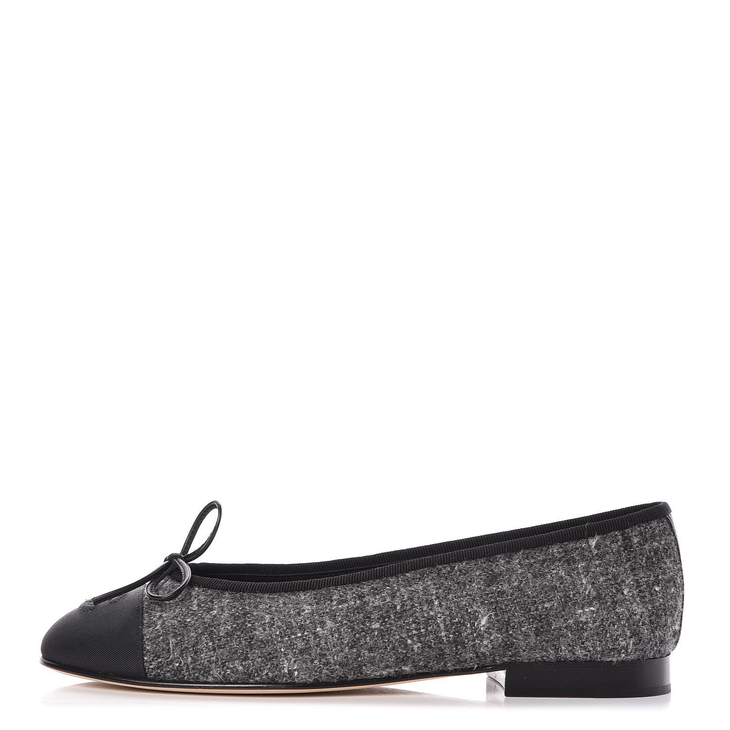 Chanel Tweed Grosgrain Cap Toe Ballerina Flats 37.5 Dark Grey Black 1 of 13