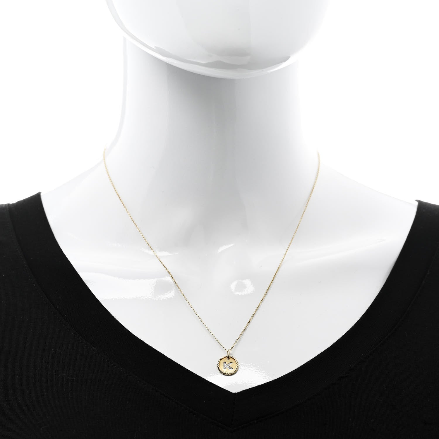 David Yurman 18K Yellow Gold Diamond Initial K Charm Pendant Necklace 2 of 5