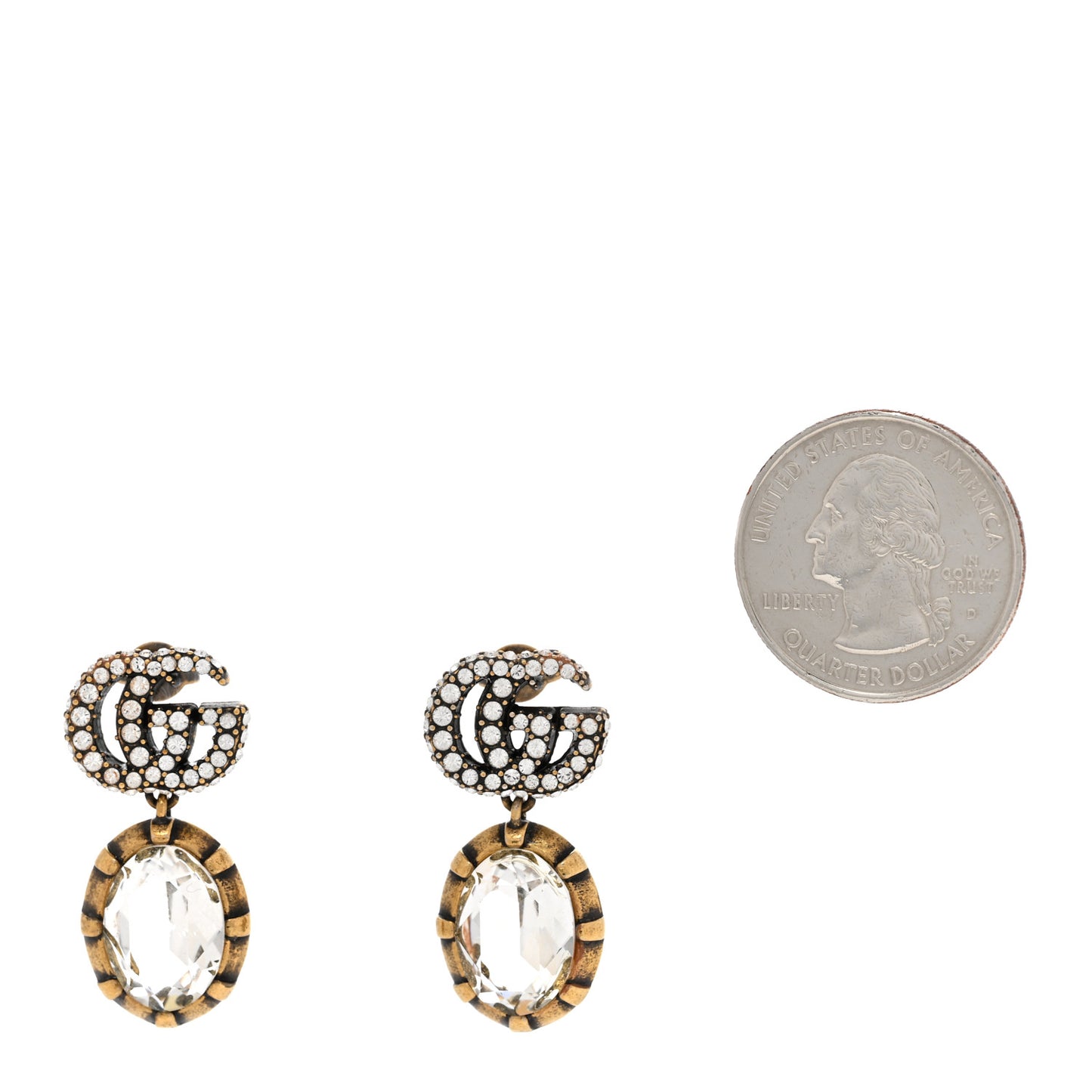 Metal Crystal Double G Drop Earrings Aged Gold
