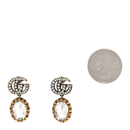 Gucci Metal Crystal Double G Drop Earrings Aged Gold 2 of 6