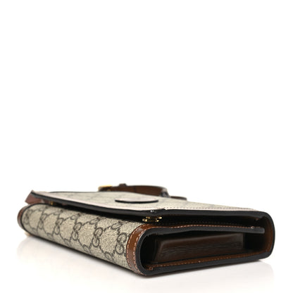 Gucci Supreme Monogram Textured Calfskin Retro Interlocking G Medium Wallet On Strap Beige Ebony Brown Sugar 4 of 10