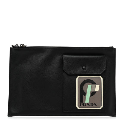 Prada Saffiano Patch Portfolio Case Black 1 of 8