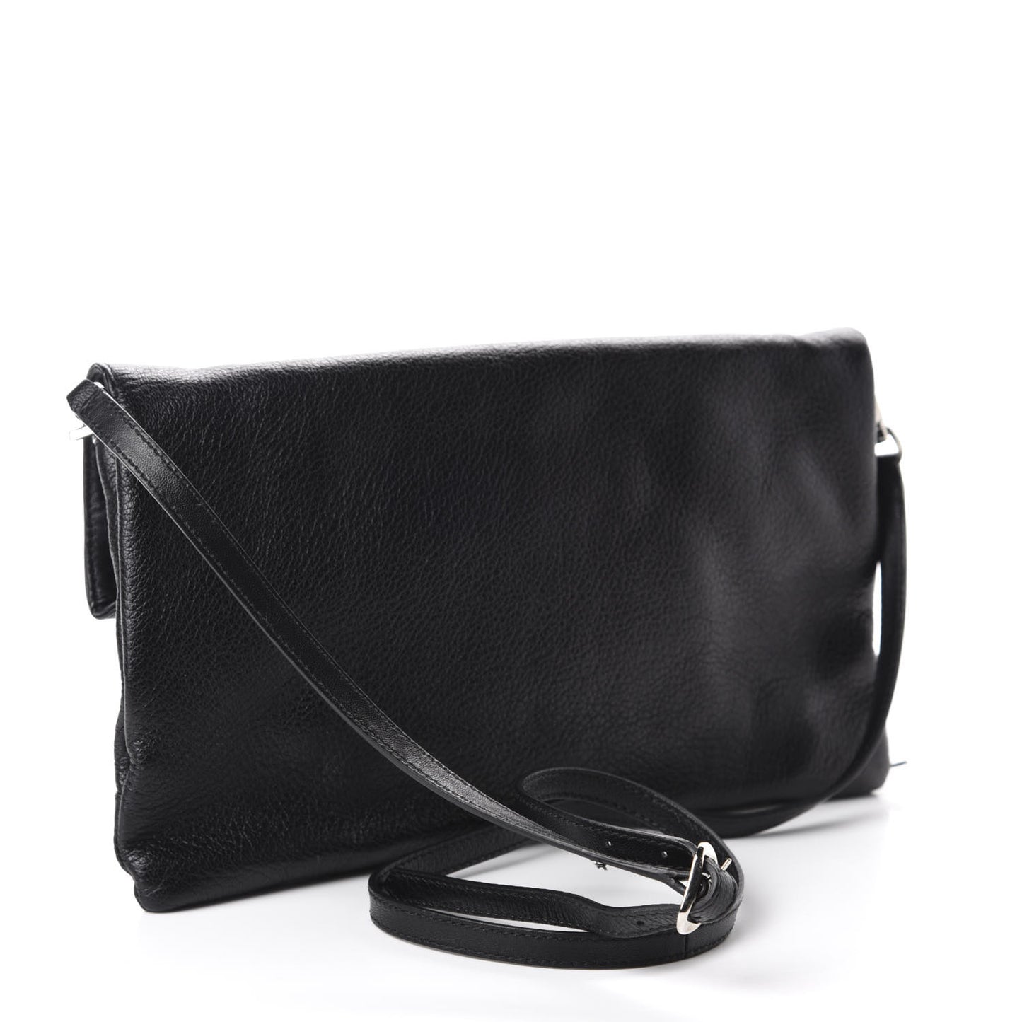 Chevre Silver Metallic Edge Hardware Envelope Clutch Black