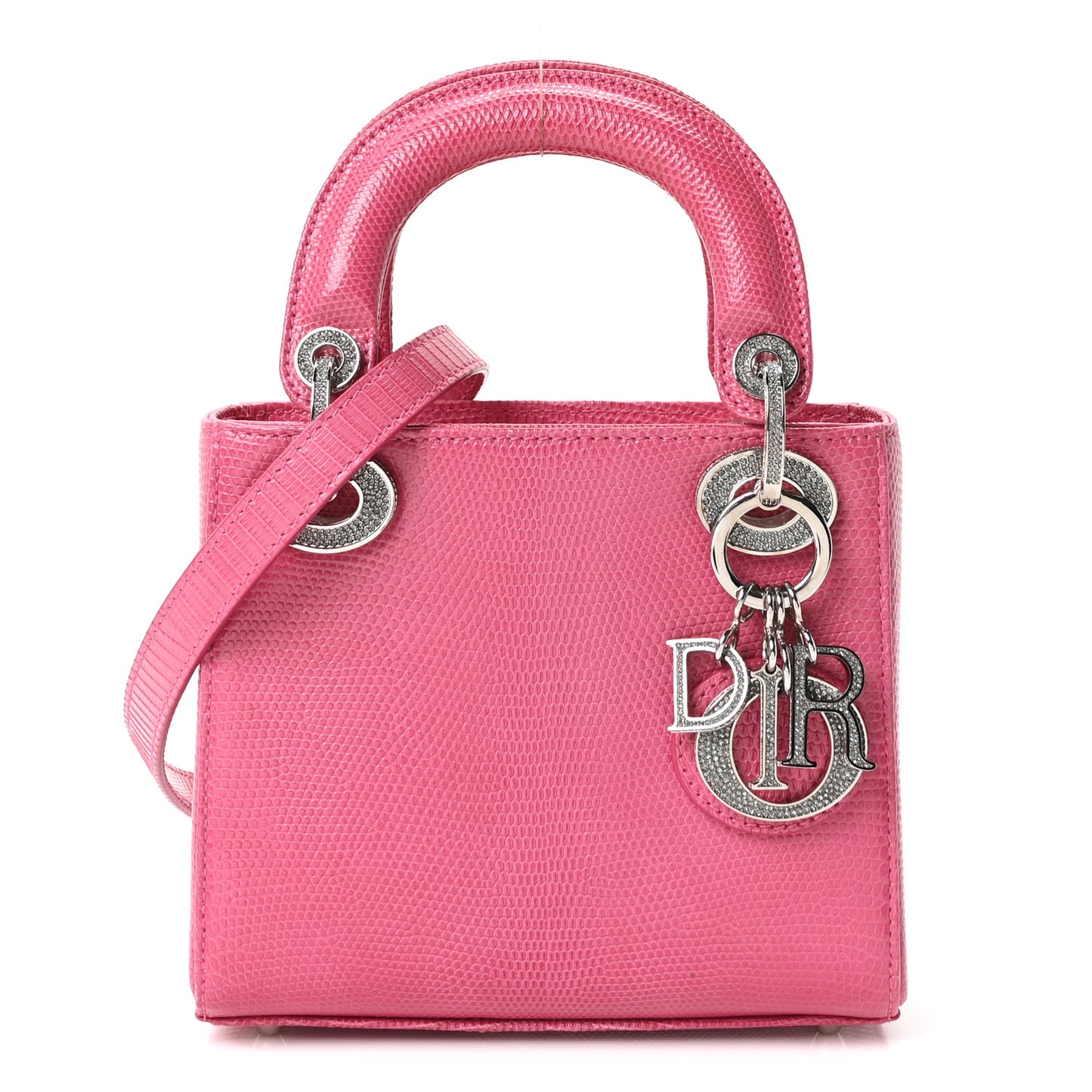Lizard Swarovski Crystal Mini Lady Dior Dark Pink