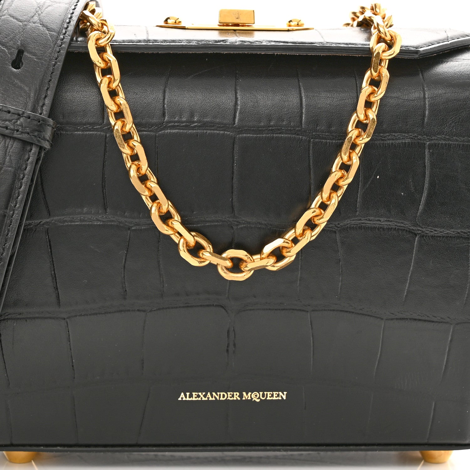 Alexander McQueen Calfskin Crocodile Embossed Box Shoulder Bag 19 Black 5 of 9