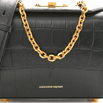Alexander McQueen Calfskin Crocodile Embossed Box Shoulder Bag 19 Black 5 of 9