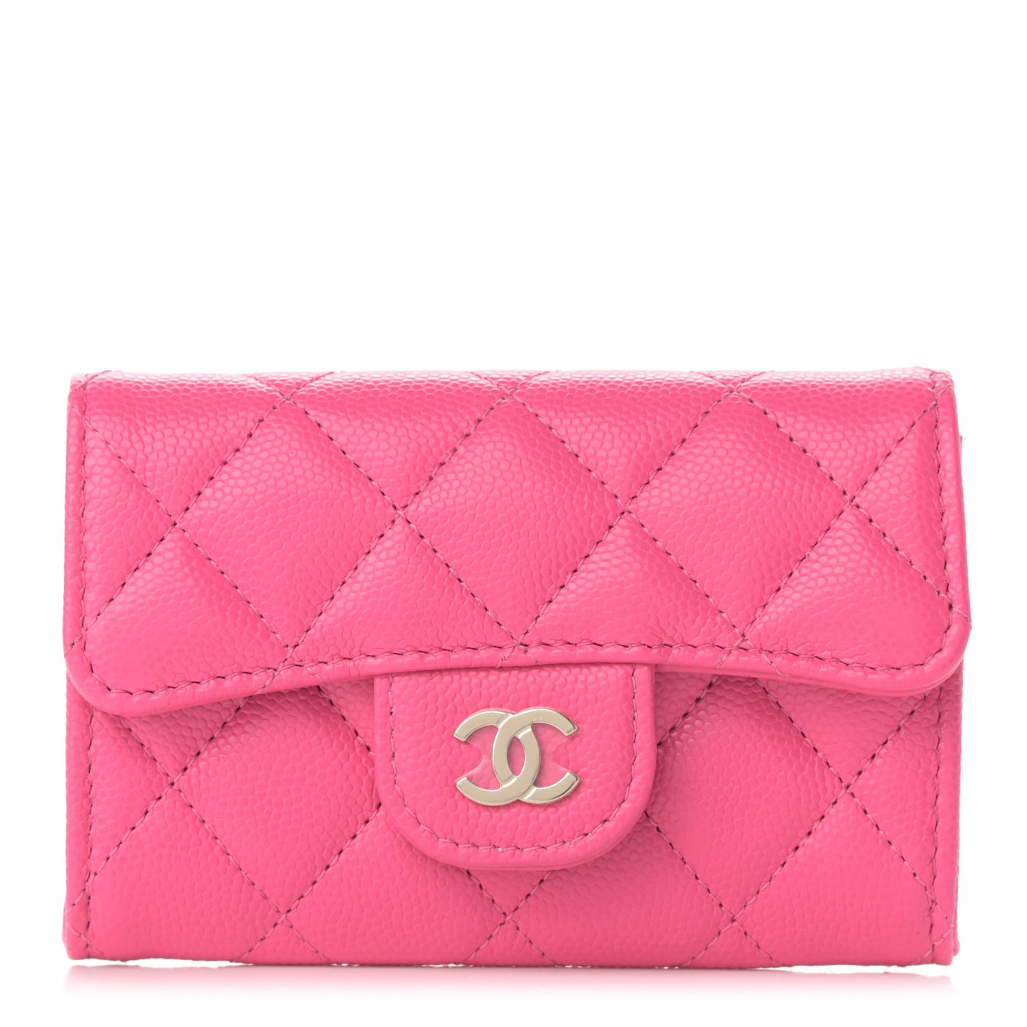 Caviar Quilted Flap Card Holder Wallet Pink