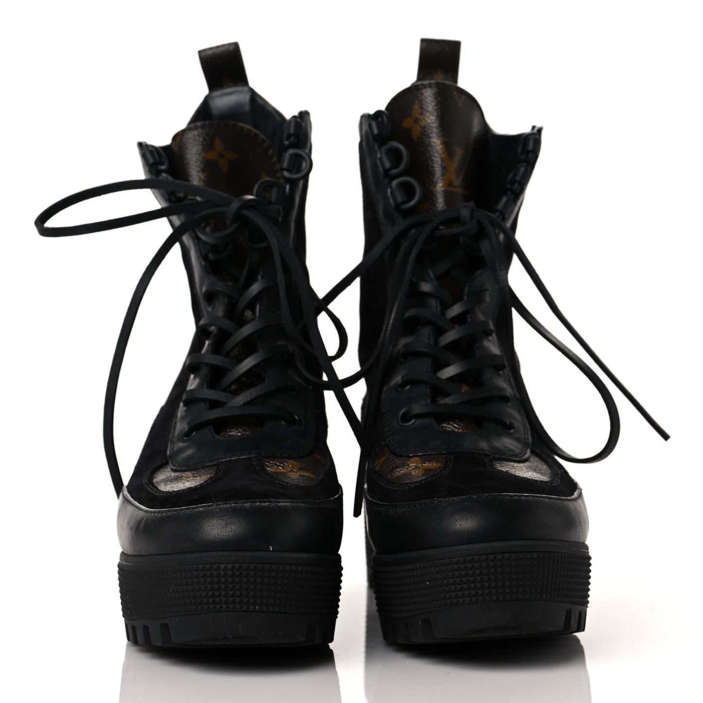 Suede Calfskin Monogram Laureate Platform Desert Boots 38 Black