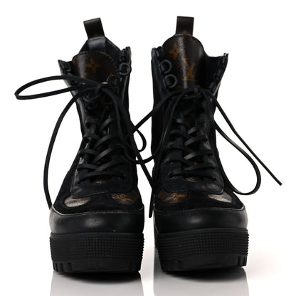 Louis Vuitton Suede Calfskin Monogram Laureate Platform Desert Boots 38 Black 2 of 8