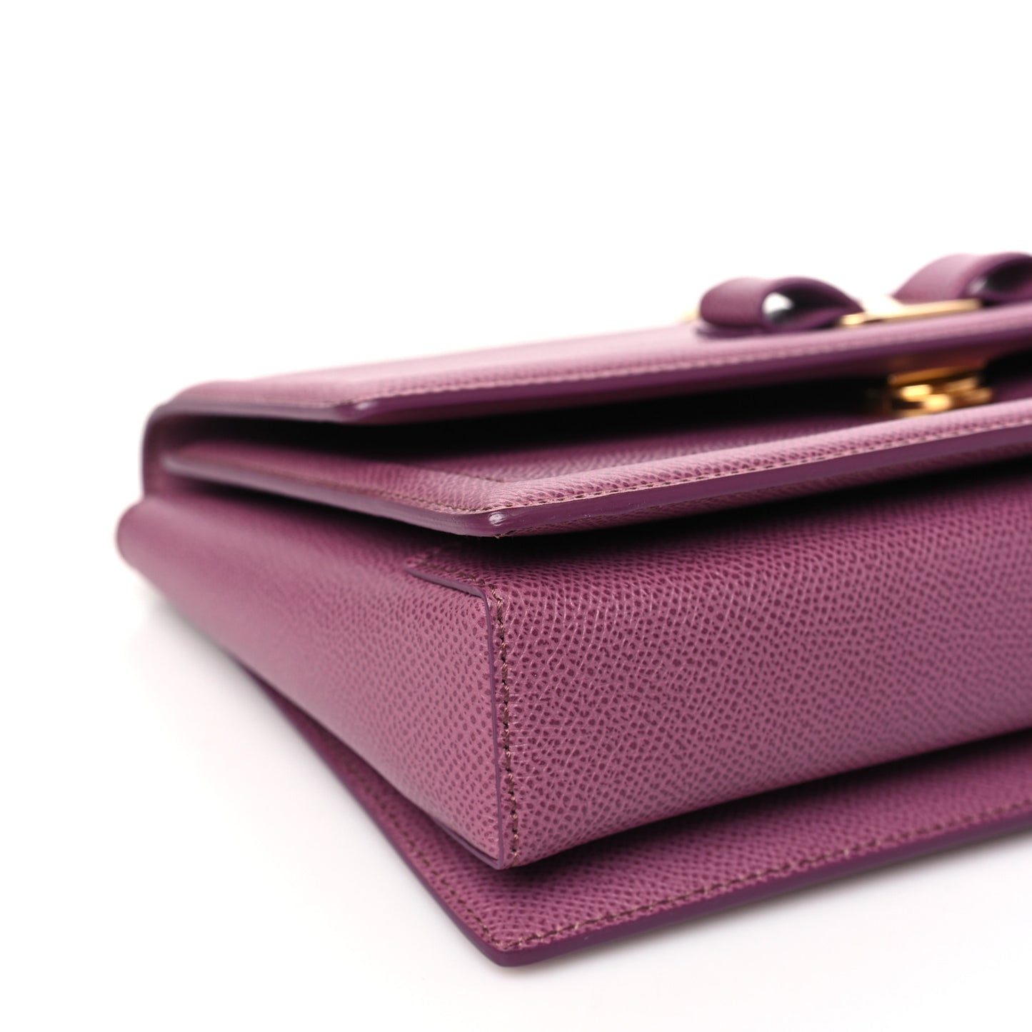 Pebble Calfskin Ginny Vara Bow Shoulder Bag Mauve