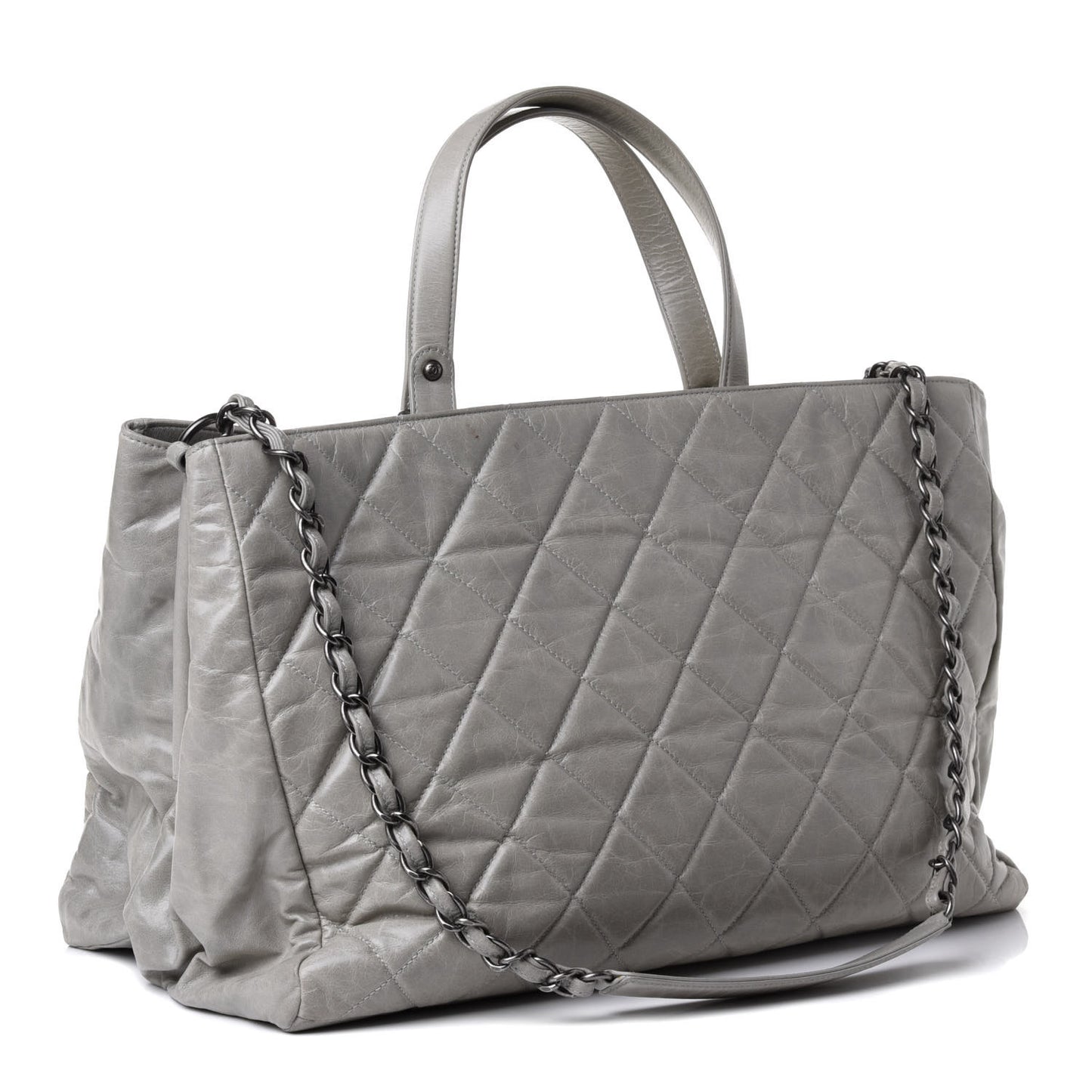 Glazed Calfskin Quilted Boy Tote Light Grey
