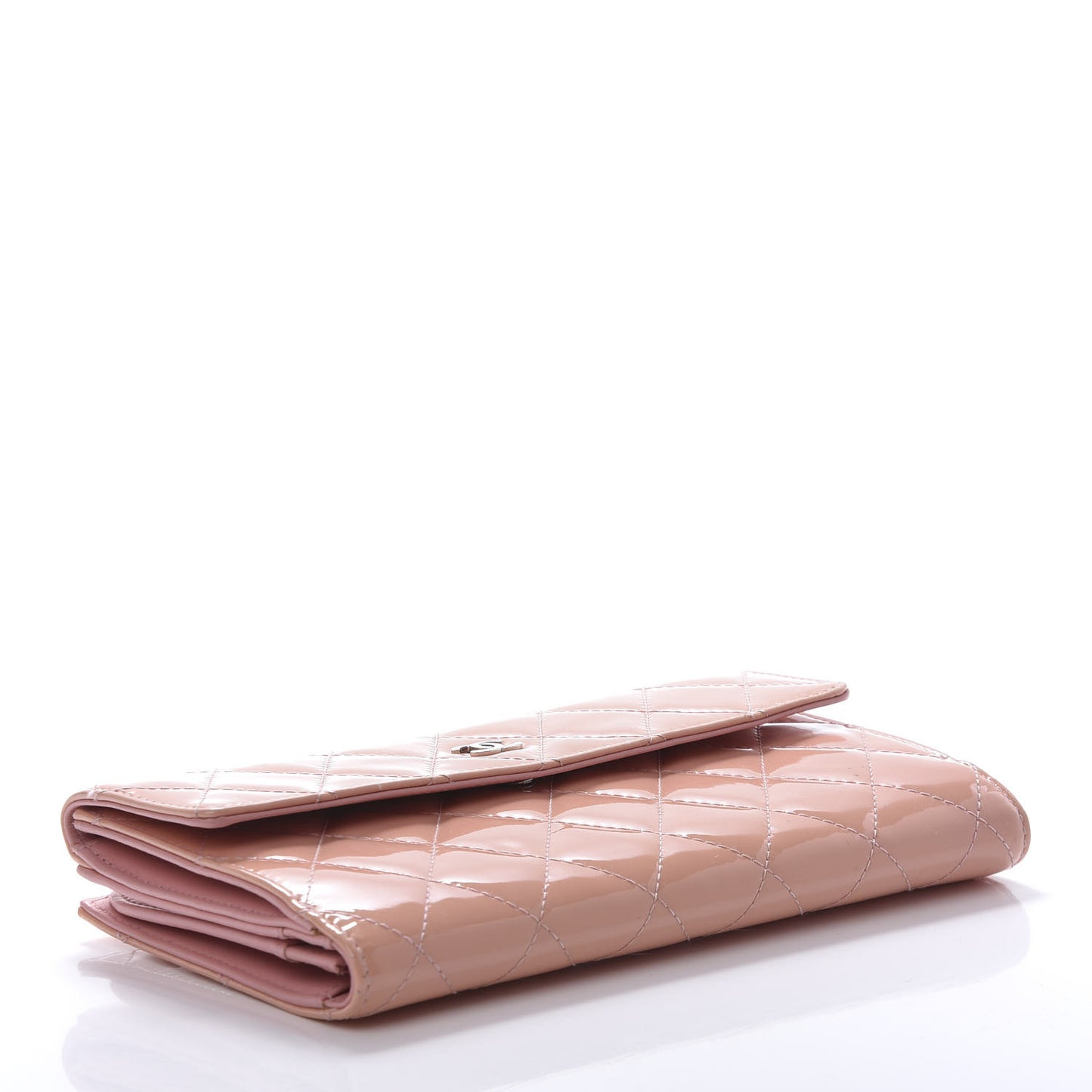 Patent Calfskin Quilted Flap Wallet Pink