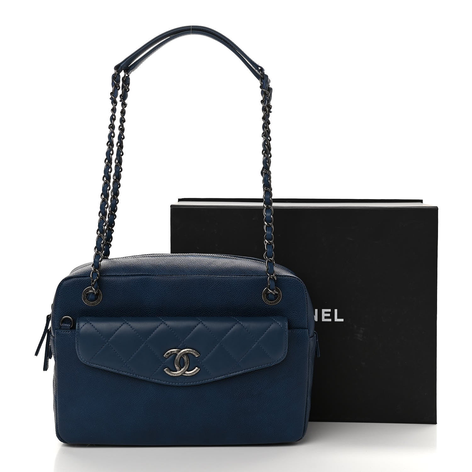 Chanel Caviar Lambskin Quilted Coco Break Camera Case Navy Blue 13 of 13