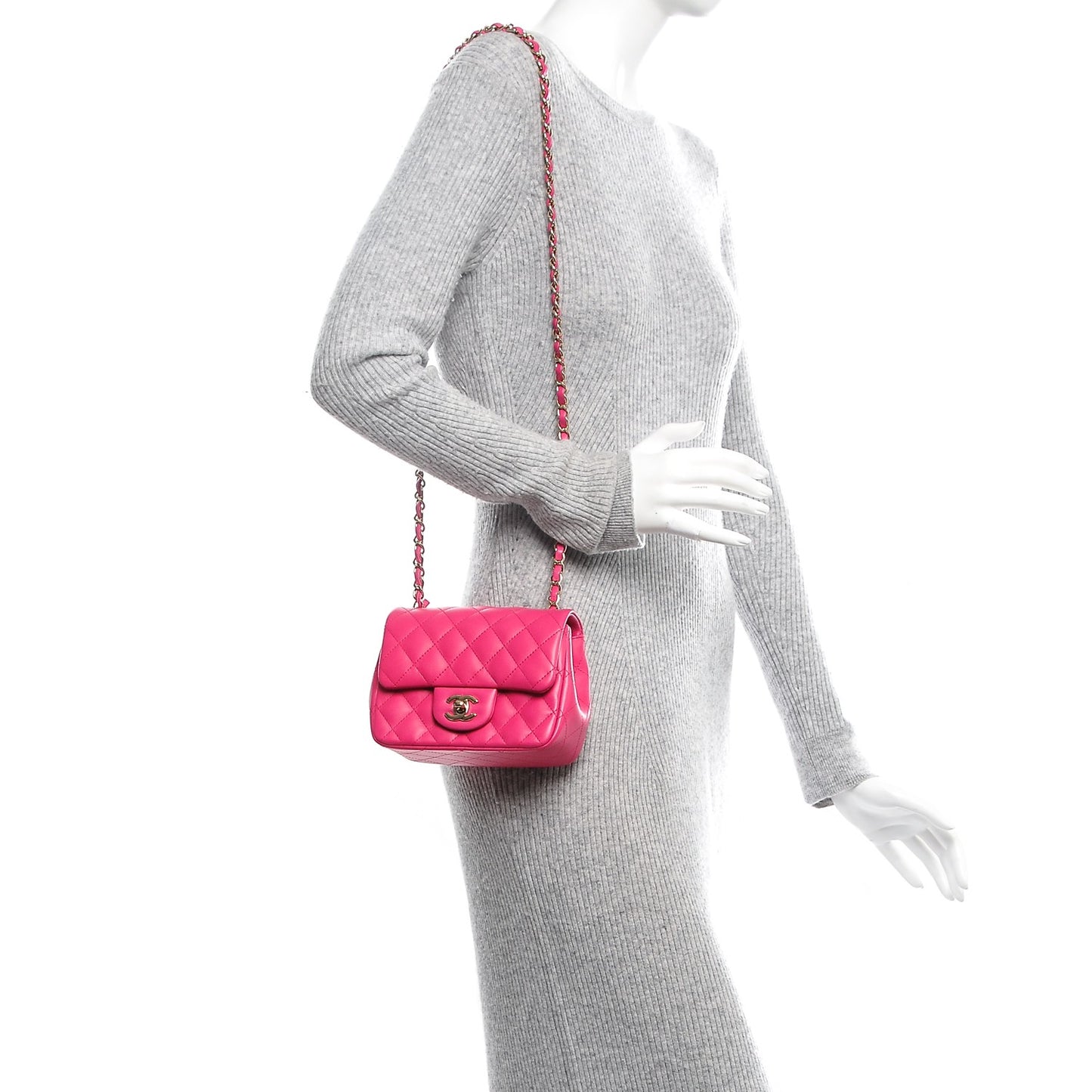 Lambskin Quilted Mini Square Flap Fuchsia