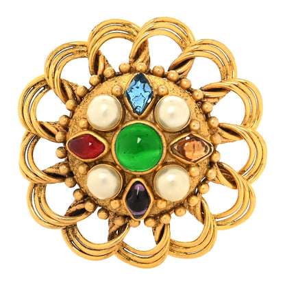 Chanel Gripoix Poured Glass Crystal Pearl Brooch Gold Green Multicolor 1 of 4