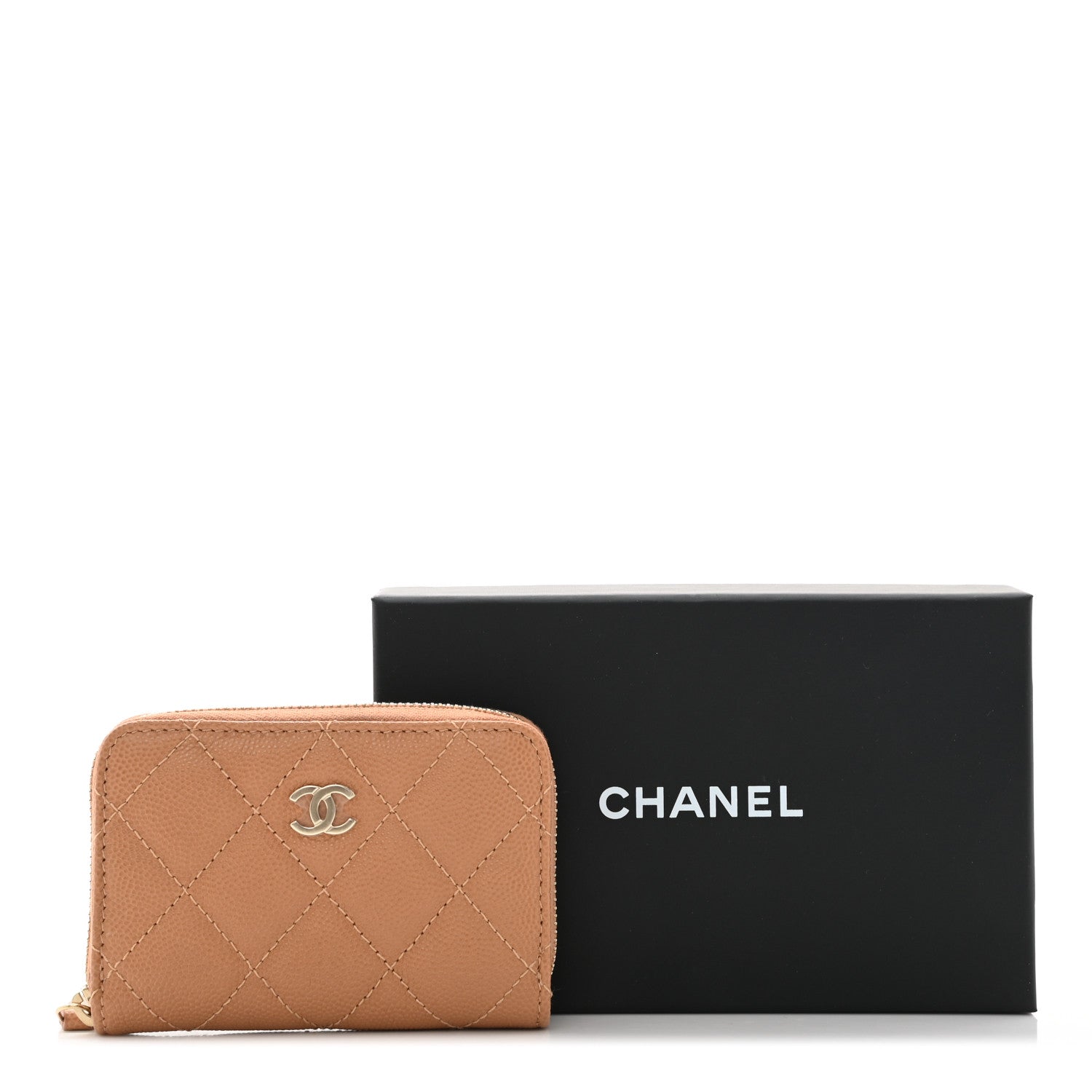 Chanel Caviar Quilted Zip Around Coin Purse Light Brown 8 of 8