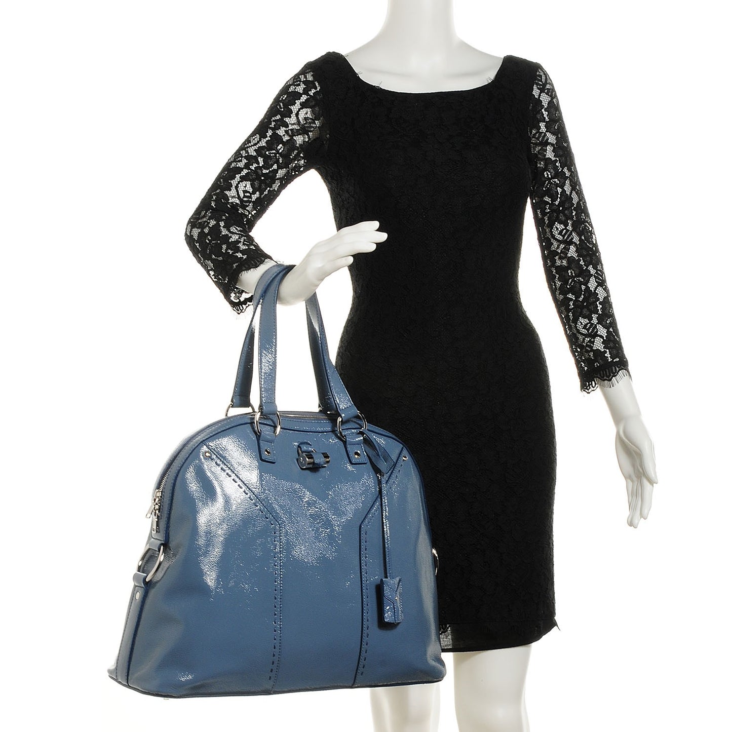 Patent Calfskin Oversized Muse Grey Blue