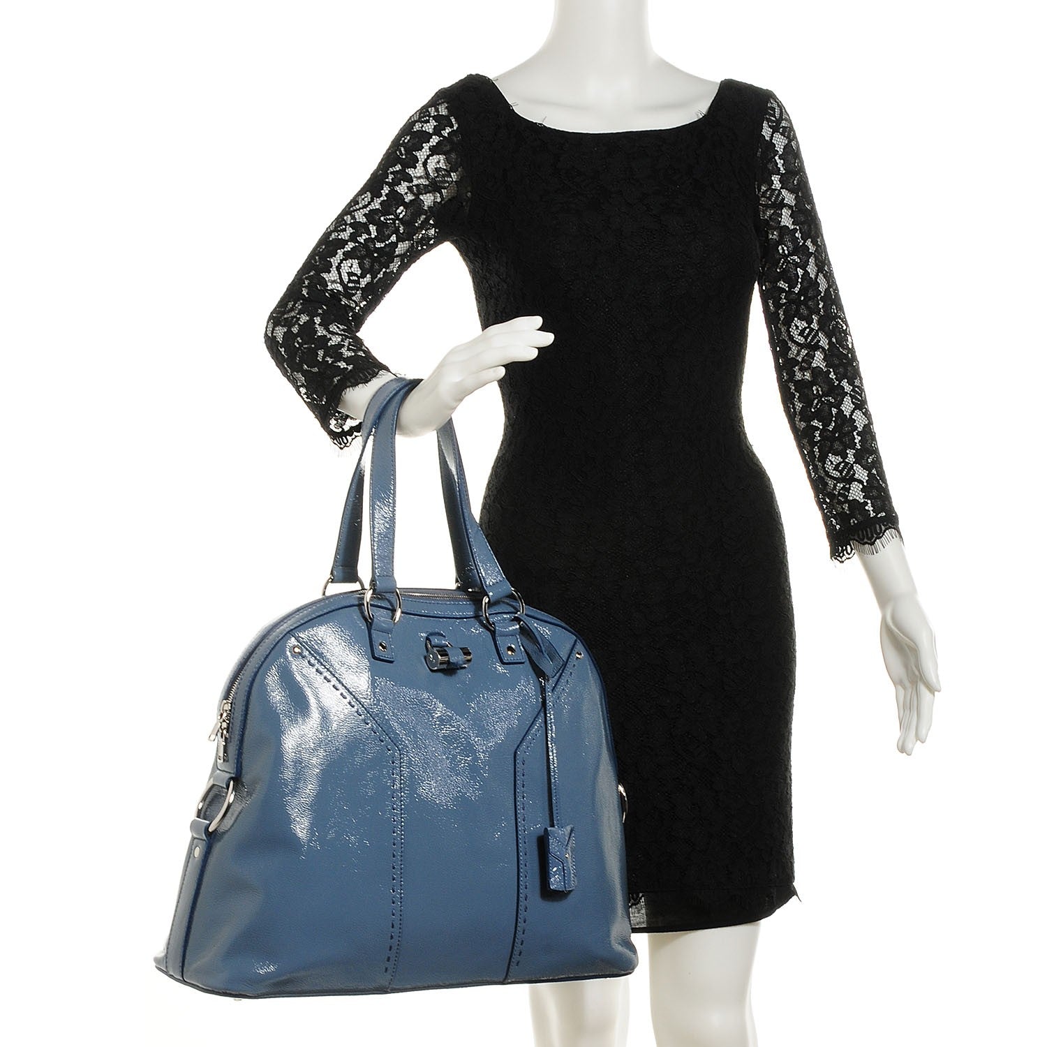 Saint Laurent Patent Calfskin Oversized Muse Grey Blue 2 of 8
