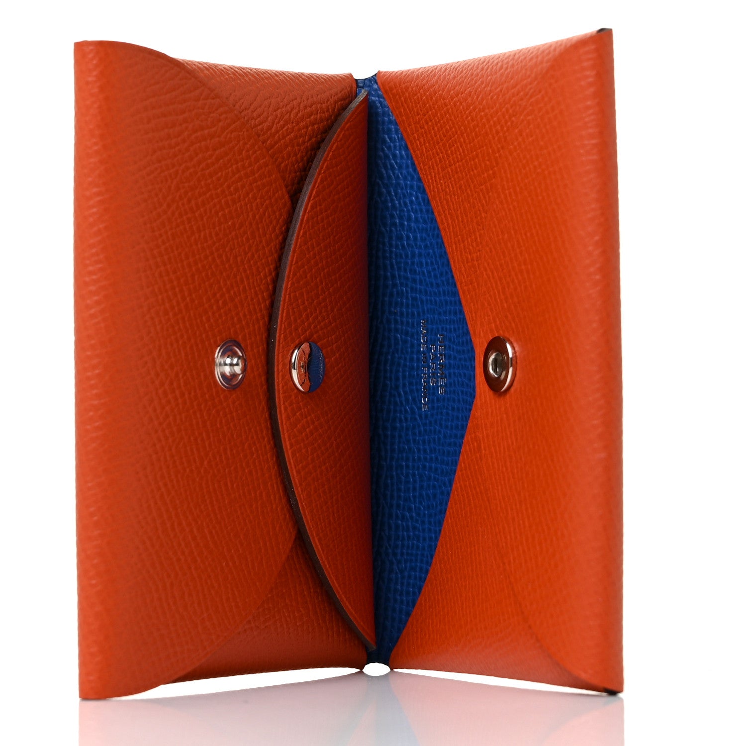 Hermes Epsom Verso Calvi Duo Card Case Orange Poppy Bleu Electrique 5 of 9
