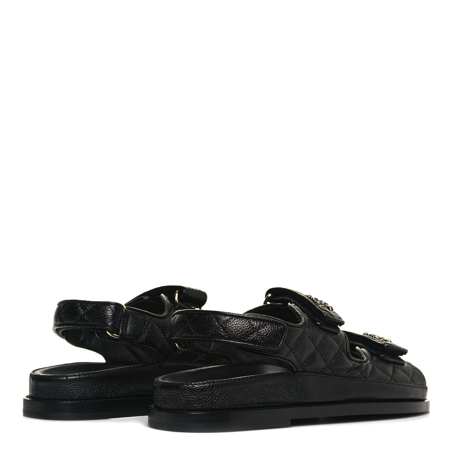 Chanel Grained Calfskin Velcro Dad Sandals 37 Black 4 of 10