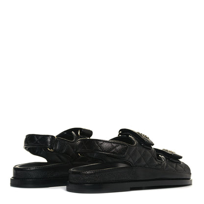 Chanel Grained Calfskin Velcro Dad Sandals 37 Black 4 of 10