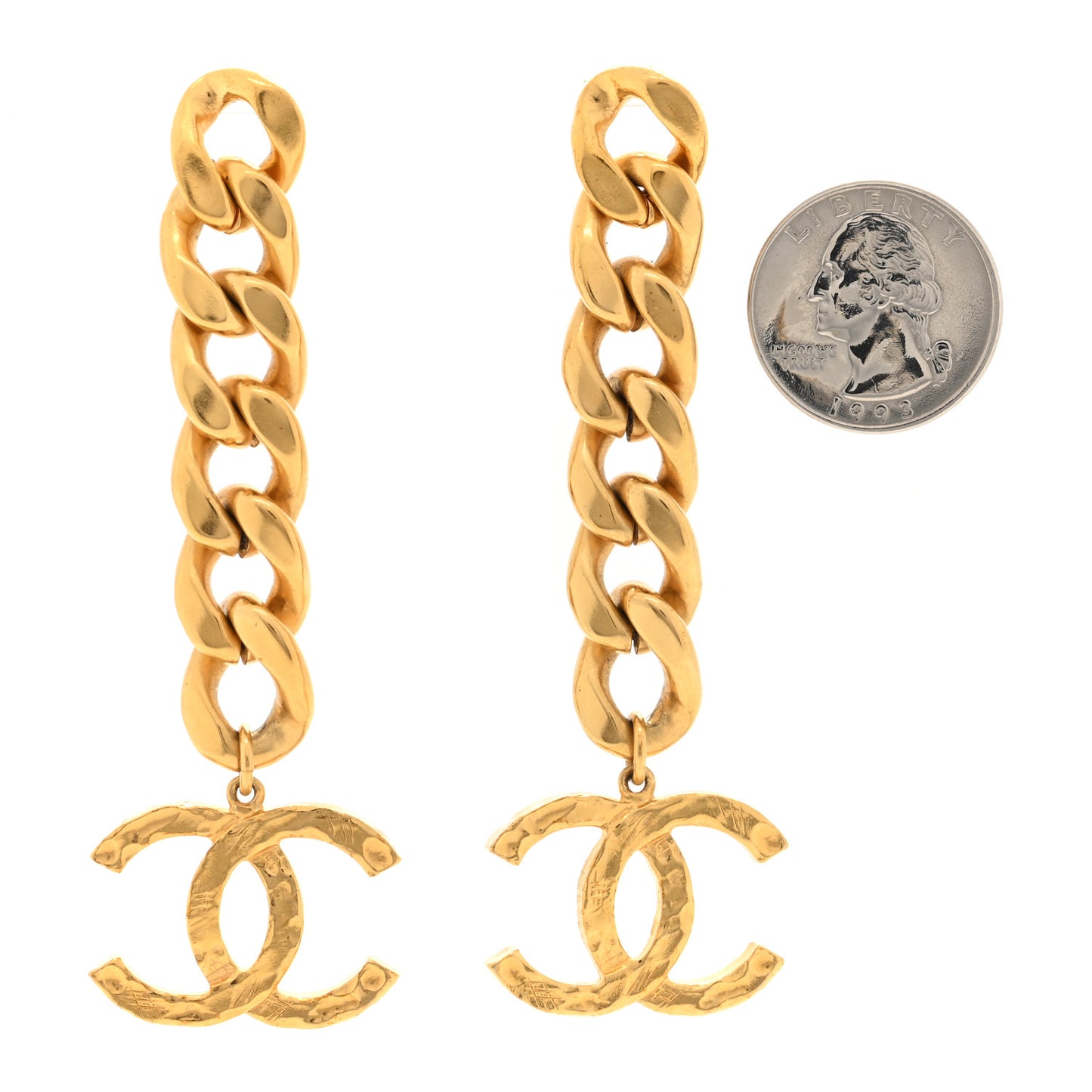 Metal CC Pick Drop Earrings Gold