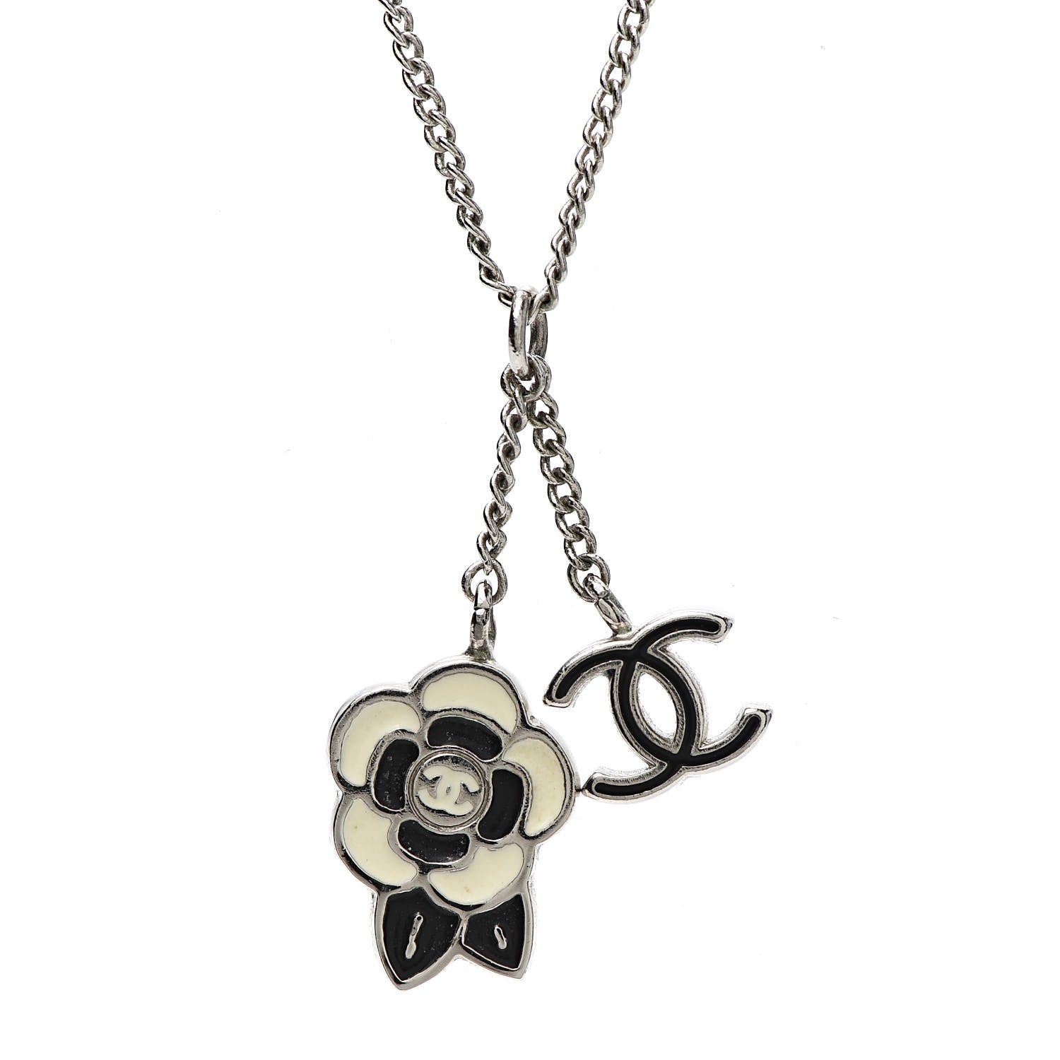 Chanel Enamel CC Camellia Necklace Silver Black 6 of 6