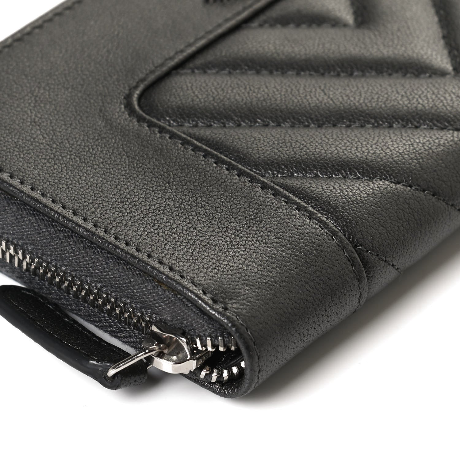 Chanel Sheepskin Chevron Quilted Mademoiselle Vintage Zip Around Wallet Grey 11 of 12