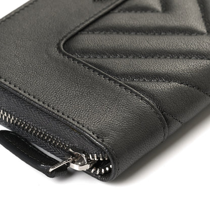 Chanel Sheepskin Chevron Quilted Mademoiselle Vintage Zip Around Wallet Grey 11 of 12