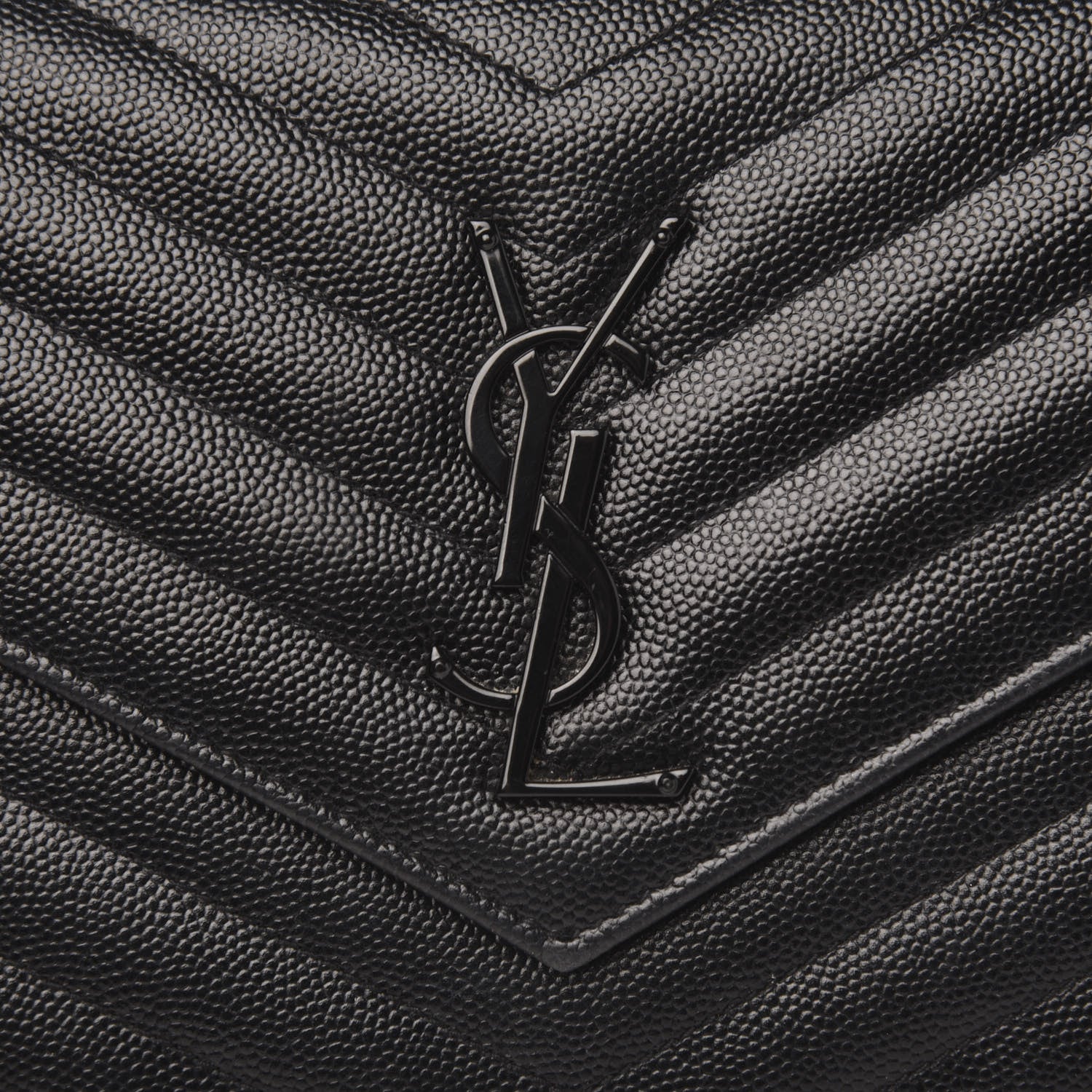 Saint Laurent Grain De Poudre Matelasse Chevron Monogram Chain Wallet Black 8 of 10