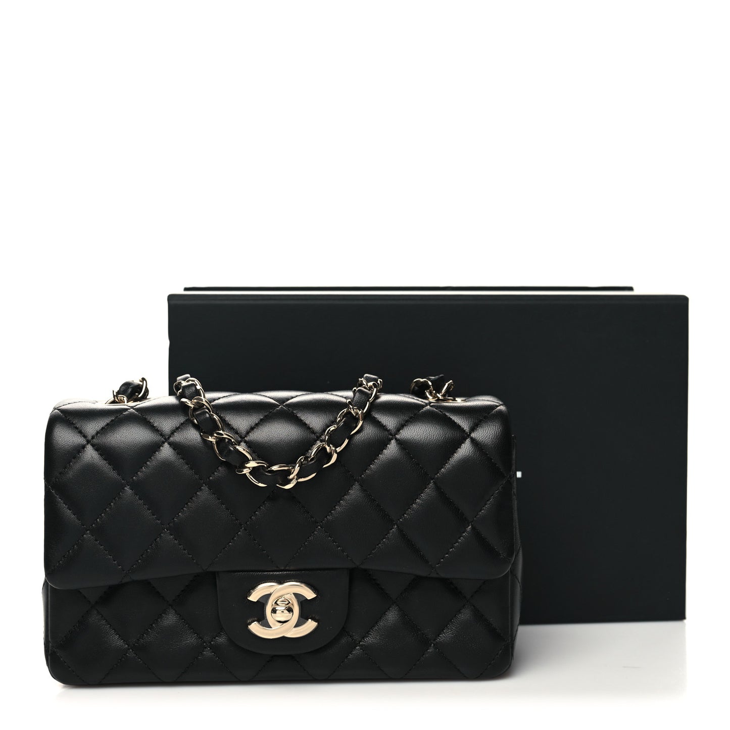 Lambskin Quilted Mini Rectangular Flap Black