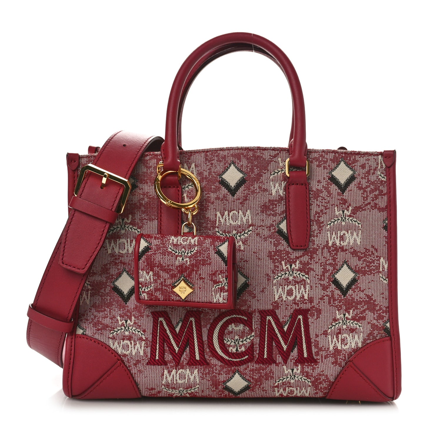 Vintage Jacquard Monogram Small Munchen Tote Red