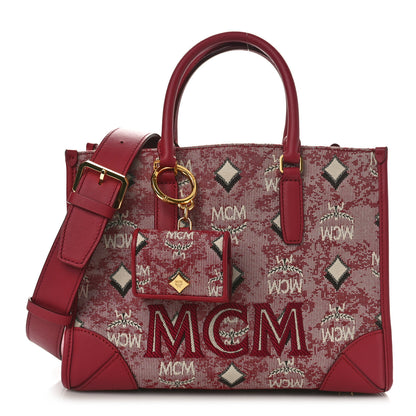 MCM Vintage Jacquard Monogram Small Munchen Tote Red 1 of 8