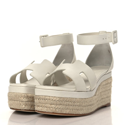Hermes Goatskin Elda Espadrille Wedge Sandals 36 White 3 of 10