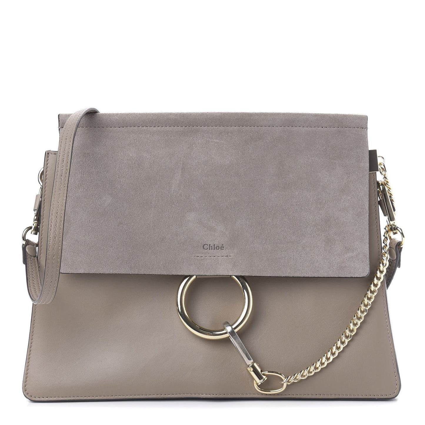 Calfskin Suede Medium Faye Shoulder Bag Motty Grey