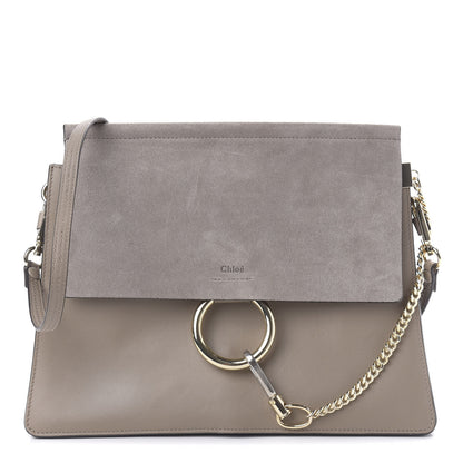 Chloe Calfskin Suede Medium Faye Shoulder Bag Motty Grey 1 of 9