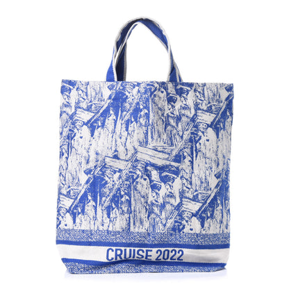 Christian Dior Canvas Print Cruise Tote Ivory Blue 2 of 17